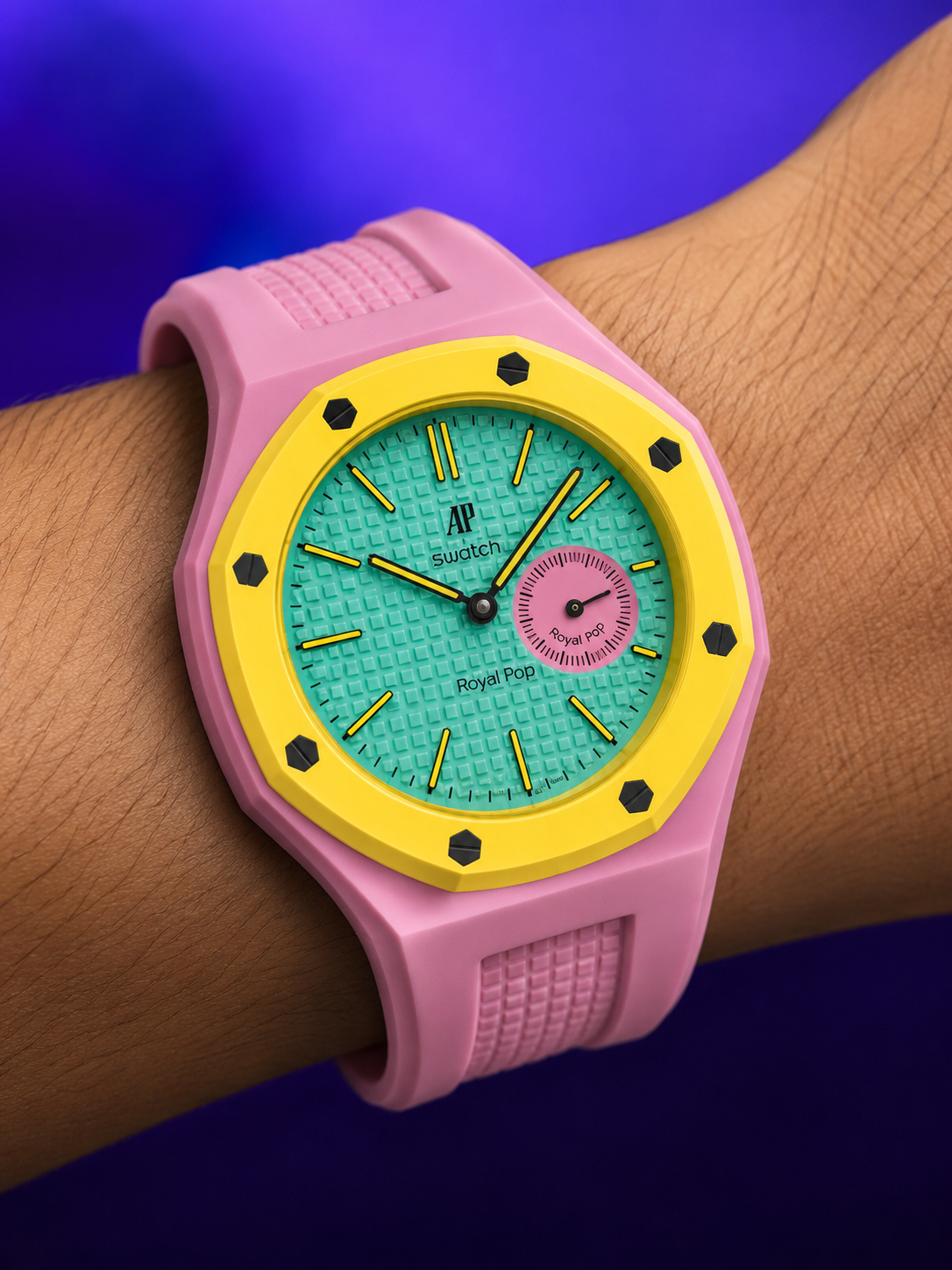 Royal Pop OZ with pink yellow teal RoyalStraps silicone strap