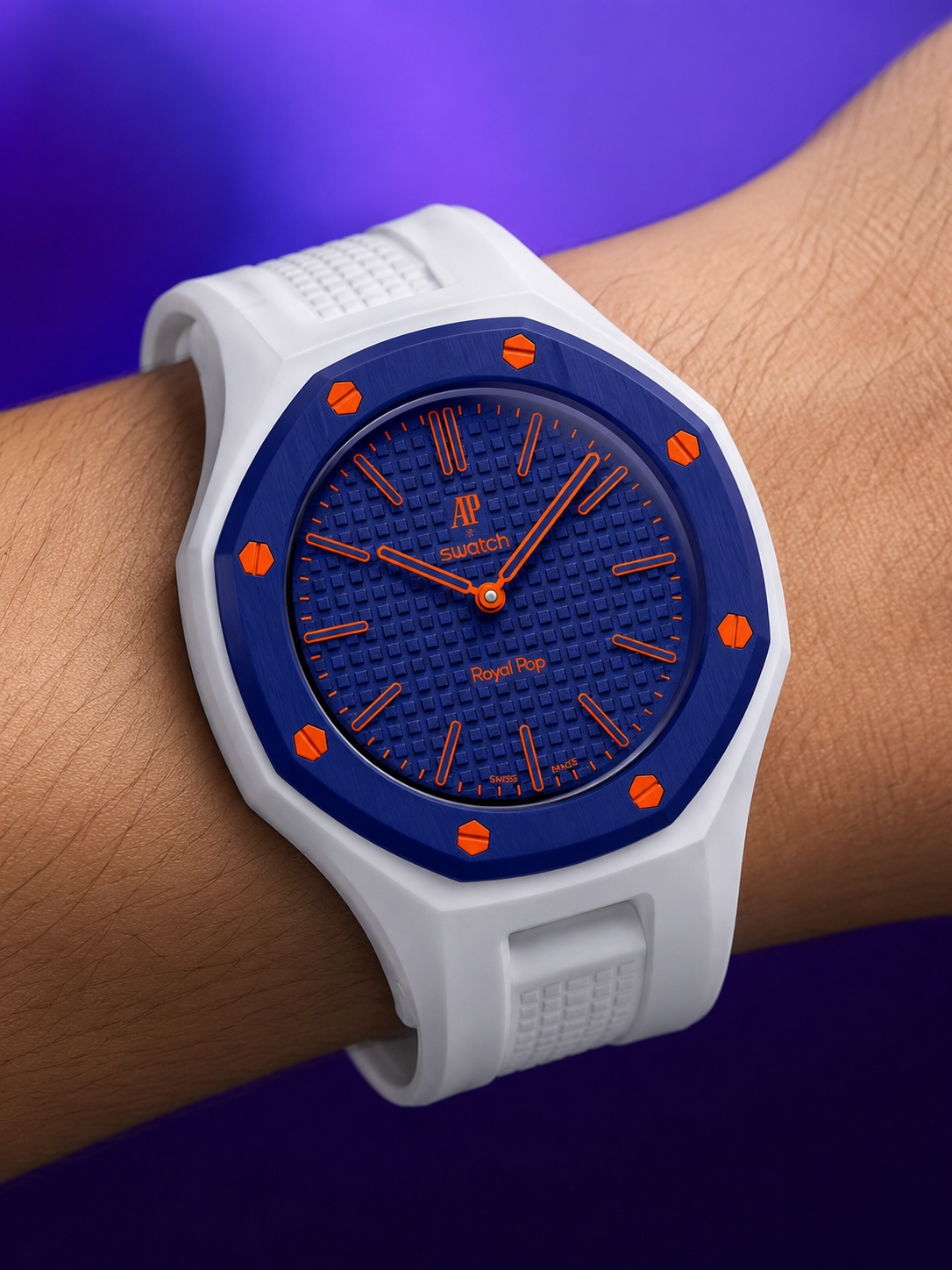 Royal Pop Pop Blue with white navy orange RoyalStraps silicone strap